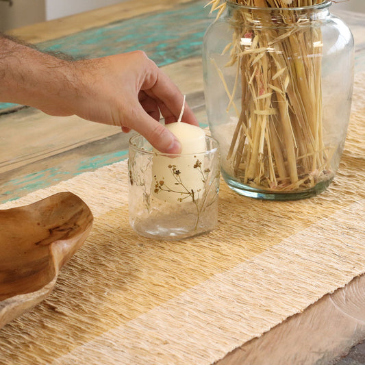 Natural Floral Glass - Straight Candle Holder - Margarita - (8x8cm)