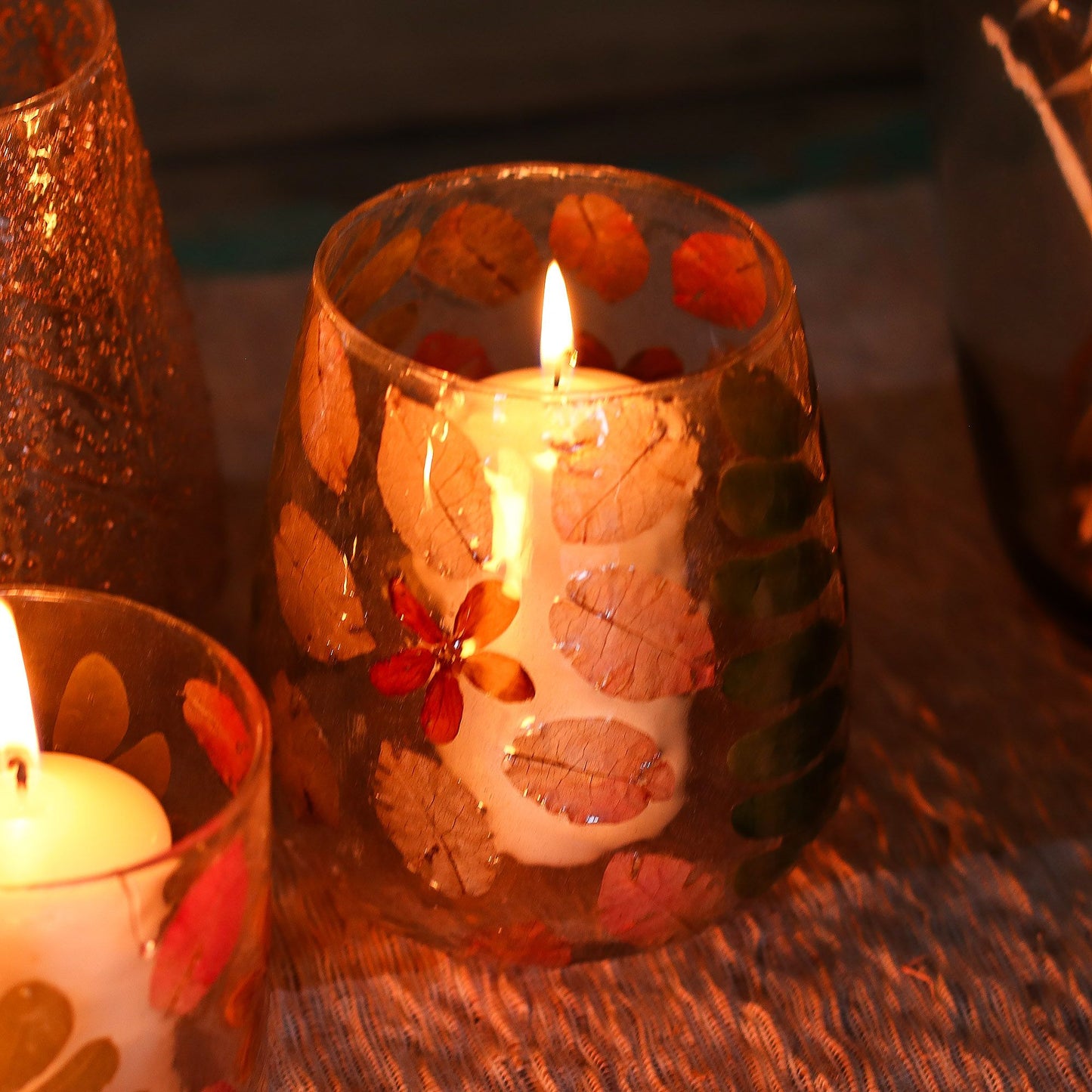 Natural Floral Glass - Vase Candle Holder - Primavera - (12x11cm)