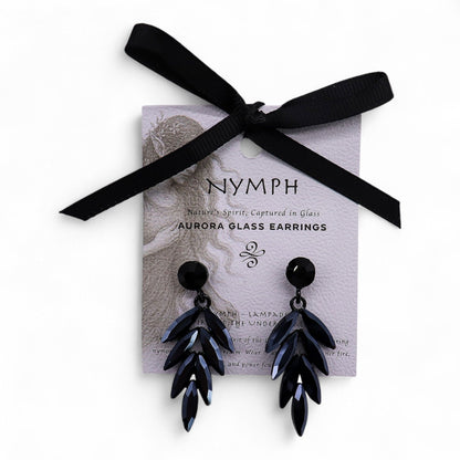 Jet Black - Vintage Glass - Long Drop - Earrings