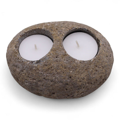 Natural Riverstone Candle Holder - Double Nightlight