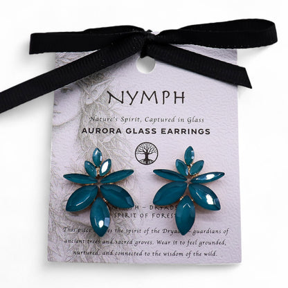 Teal Green - Vintage Glass - Flowers - Earrings