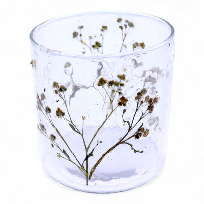 Natural Floral Glass - Straight Candle Holder - Margarita  - (8x8cm)