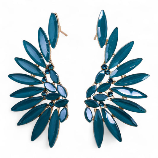 Teal Green - Vintage Glass - Angel Wings - Earrings