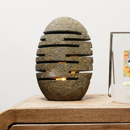 Natural Riverstone Candle Holder - Standing Stone Cut  (10x13x22cm)
