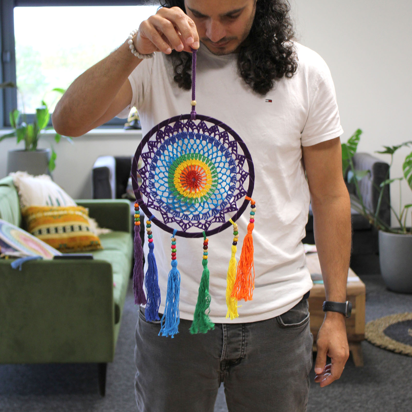 Small Dreamcatcher (22x56cm) – Vivid Rainbow