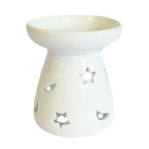 Lrg Classic White Oil Burner - Moon & Star