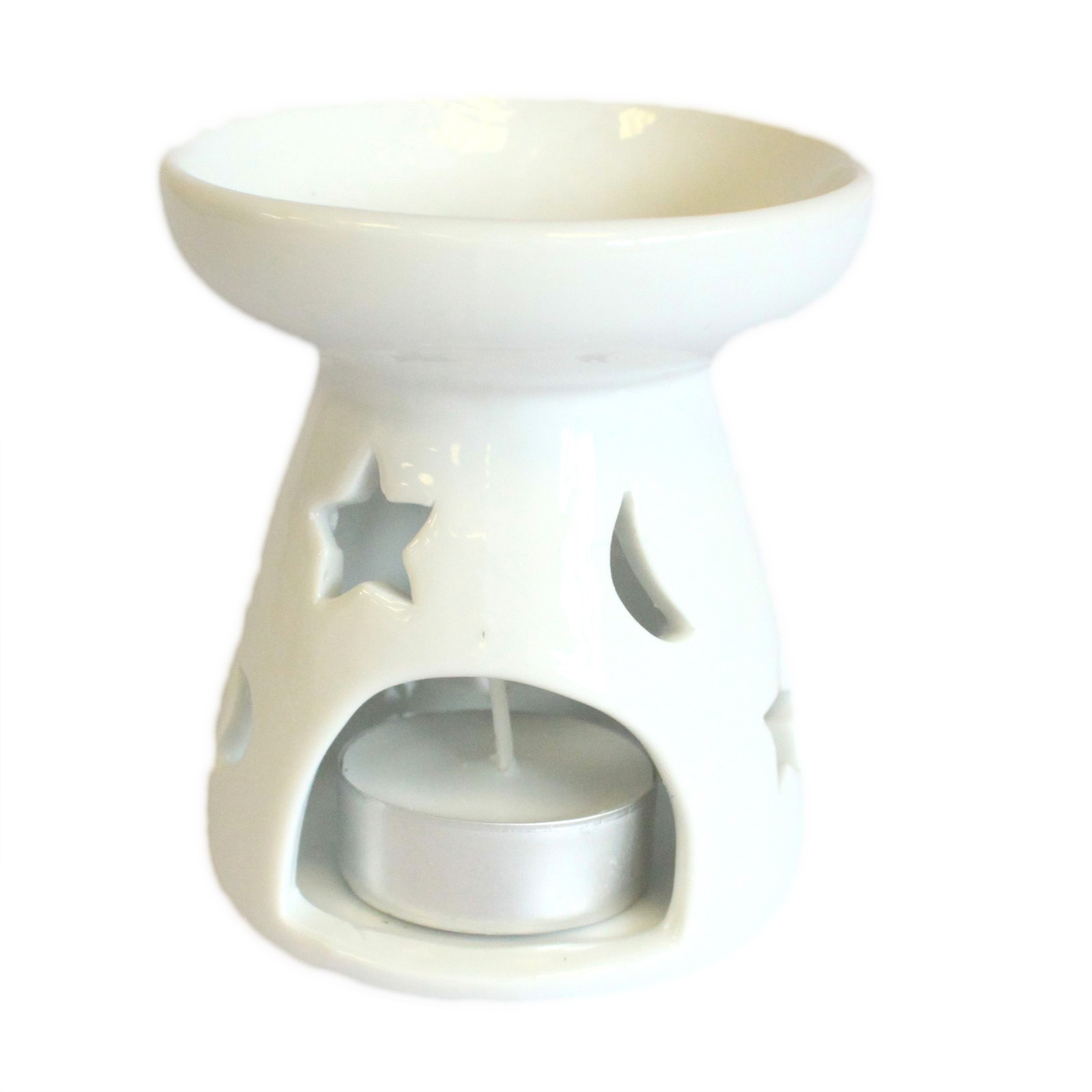Lrg Classic White Oil Burner – Moon & Star